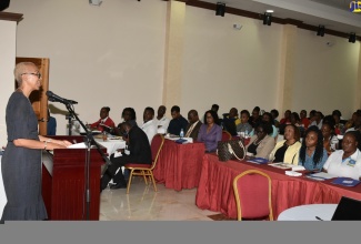 Minister of Education and Youth, Hon. Fayval Williams, addresses the annual ‘Back to School’ Conference for the Ministry’s Region 2 at the Casa Maria Hotel in St. Mary on July 14.