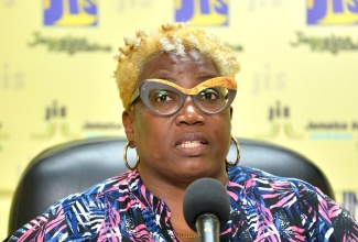 Director, Enabling Environment and Human Rights Unit at the National Family Planning Board (NFPB), Karlene Temple Anderson, addresses a JIS Think Tank on the NFPB’s Champions for Change Campaign, on August 22.