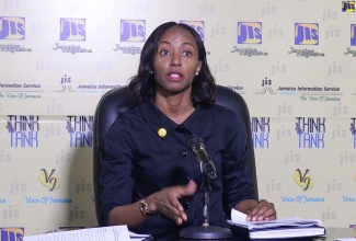 Acting Director in the Child Diversion Branch of the Social Justice Division of the Ministry of Justice, Venisa Clarke, speaks at a JIS Think Tank on August 15.