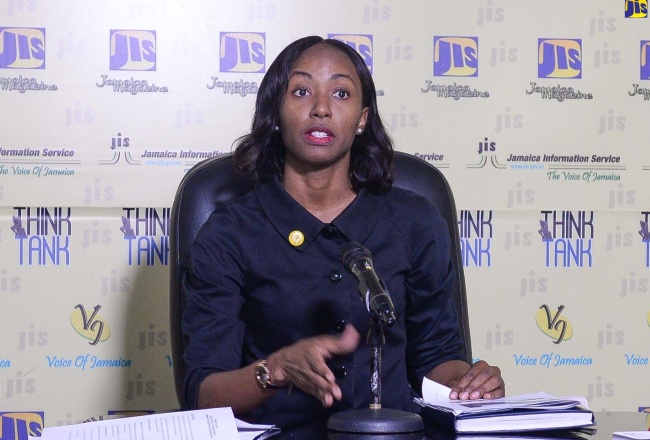 Acting Director in the Child Diversion Branch of the Social Justice Division of the Ministry of Justice, Venisa Clarke, speaks at a JIS Think Tank on August 15.