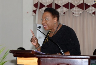 (FILE) Minister of Culture, Gender, Entertainment and Sport, Hon. Olivia Grange, speaking at the Emancipation and Independence thanksgiving service at the Portmore Church of God in South Edgewater, St. Catherine, on Sunday August 2, 2020