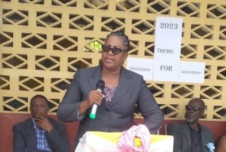 Retired Senior Superintendent of Police (SSP), Dezeita Taylor, delivers the keynote address at the recent graduation ceremony of the Rock River Primary School in Clarendon.