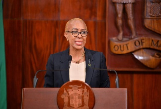 Minister of Education and Youth, Hon. Fayval Williams, addressing Wednesday’s (August 30) post-Cabinet press briefing at Jamaica House.