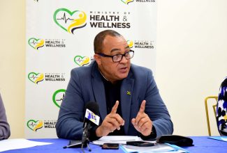 Minister of Health and Wellness, Dr. the Hon. Christopher Tufton, speaks during a recent quarterly press conference at the Ministry’s offices in Kingston.

