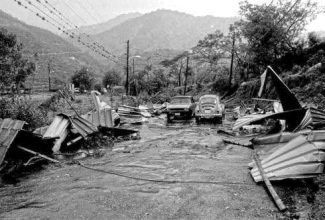 The aftermath of the passage of Hurricane Gilbert on September 12, 1988.

