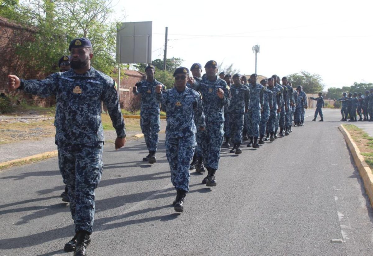 Members of the Jamaica Defence Force (JDF) Coast Guard march through Port Royal during the organisation’s 60th anniversary celebrations in August.

