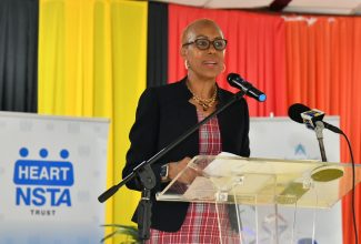 Minister of Education and Youth, Hon. Fayval Williams, addresses the launch of the 2023 Universal Service Fund (USF), Technology Advancement Programme (TAP) III Residential Coding Course on September 1, at the Stony Hill HEART Academy in St. Andrew.

 