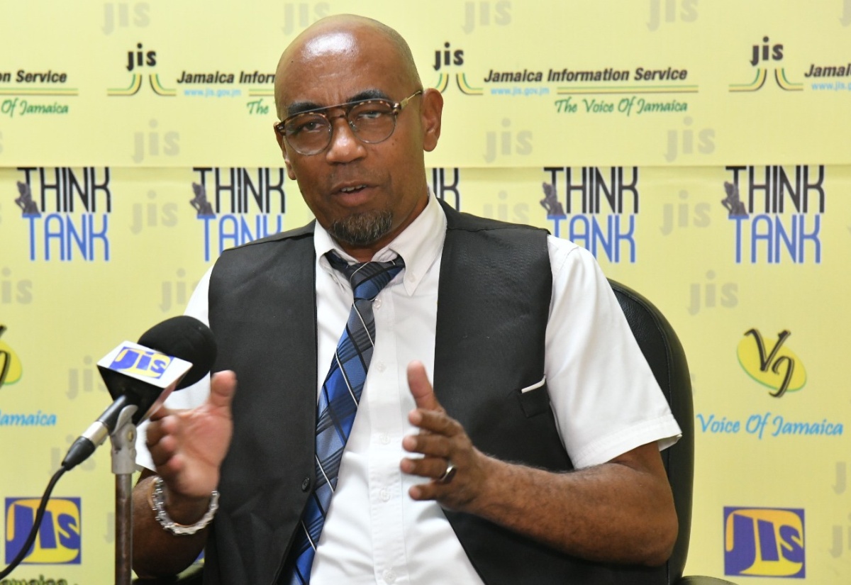 Senior Director, Inspections and Monitoring at the Police Civilian Oversight Authority (PCOA), Andrew Beaumont, emphasises a point while addressing a JIS Think on September 6.
