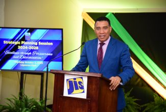 Prime Minister, the Most Hon. Andrew Holness, addresses the Jamaica Information Service (JIS) Strategic Planning Session 2024 to 2028 at the Liguanea Club in New Kingston on October 5.