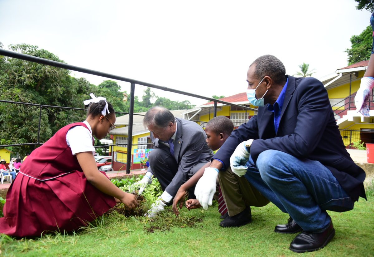 PHOTO: Japan’s Ambassador Participates in Tree Planting Exercise at Mannings Hill Primary School