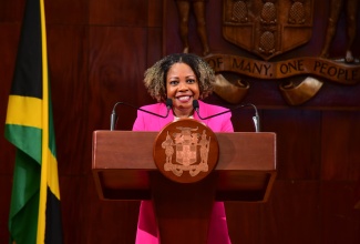Minister Without Portfolio with Responsibility for Skills and Digital Transformation, Senator Dr. the Hon. Dana Morris Dixon, addresses Wednesday’s (October 25) post-Cabinet press briefing at Jamaica House.

