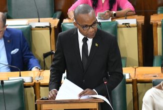 Member of Parliament of Western Westmoreland, Morland Wilson, making his contribution to the State of the Constituency Debate in the House of Representatives on October 11.