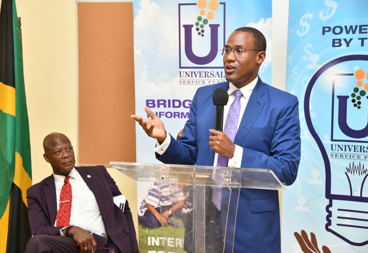 Minister of Finance and the Public Service and Member of Parliament for St. Andrew North Western, Dr. the Hon. Nigel Clarke, addresses the Universal Service Fund (USF) Sherlock Community Wi-Fi Launch on October 18. The launch took place at the Sherlock community centre in St. Andrew.