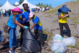 Members of the Jamaica Information Service (JIS) team remove garbage from the Shipwreck Beach along the Palisadoes Strip on September 16,  International Coastal Clean-up Day, 2023. 

