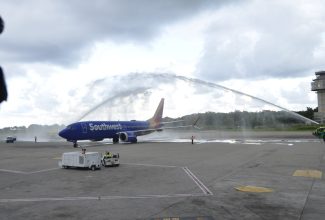 Southwest Airlines inaugural flight from Kansas City, Missouri in the United States (US) arrives at the Sangster International Airport (SIA) in Montego Bay on Saturday (October 7) . The flight carried some 114 passengers and six crew members.