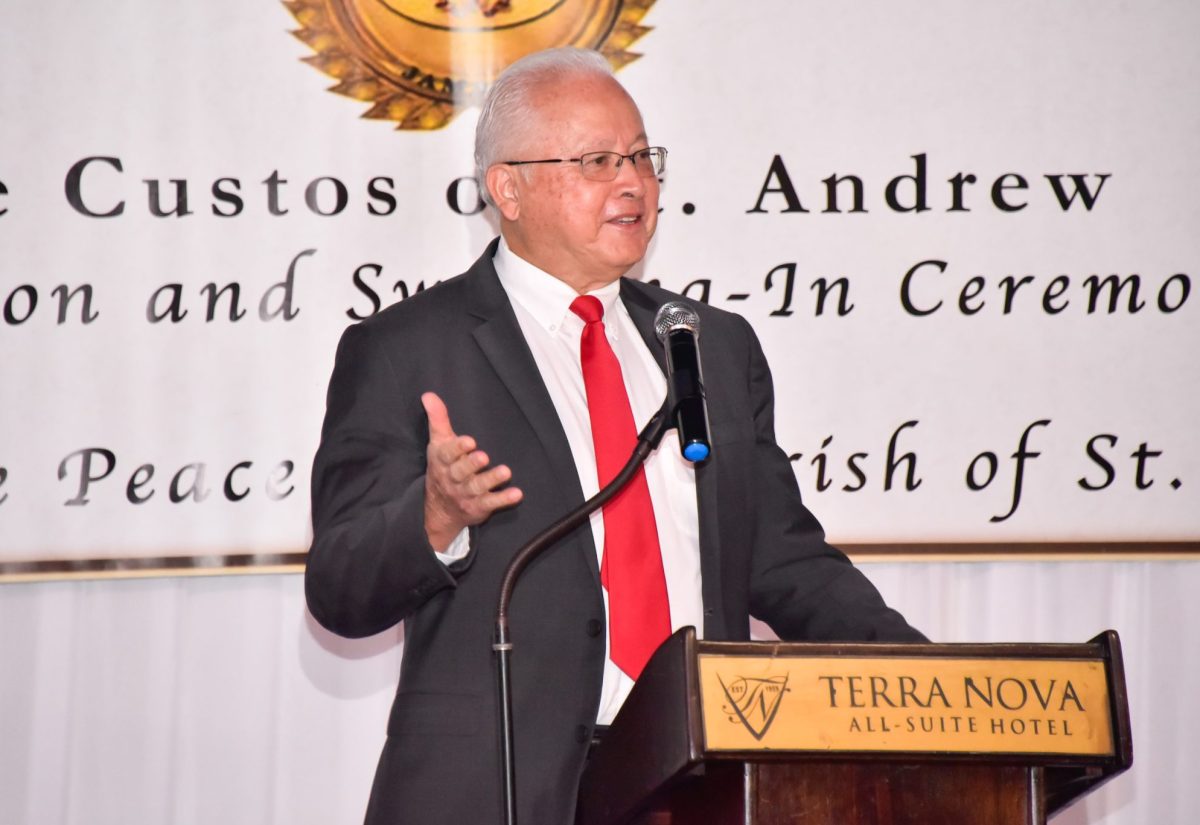 Minister of Justice, Hon. Delroy Chuck, addresses the commissioning ceremony for more than 100 new Justices of the Peace (JPs) on October 1, for the parish of St. Andrew, at a ceremony held at the Terra Nova All-Suite Hotel in the parish.