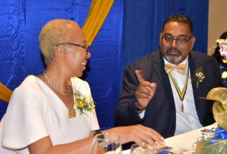 Minister of Education and Youth, Hon. Fayval Williams (left), interacts with Lieutenant Governor of Kiwanis Division 23 East, Stephan Rampair, during the installation ceremony and changing of guard for the Division, held at The Jamaica Pegasus hotel in New Kingston on October 1.

 