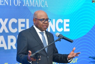 Minister of Tourism, Hon. Edmund Bartlett, delivers the keynote address at the 2023 Public Sector Service Excellence Awards ceremony, held on October 25 at the Spanish Court Hotel in New Kingston.