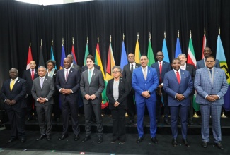 Prime Minister, the Most Hon. Andrew Holness (third right) and other CARICOM leaders join Prime Minister of Canada, Rt. Hon. Justin Trudeau (fourth left) for a photo opportunity at the Canada-CARICOM summit being held in Ottawa from October 17 to October 19. The three-day summit, under the theme: ‘Strategic Partners for a Resilient Future’, features discussions on issues such as trade and investment, climate resilience, access to finance, regional security collaboration, and the crisis in Haiti.