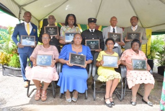 The 10 residents of Hanover who were honoured by the Municipal Corporation for dedicated service to the parish, display their appreciation plaques which were presented during an awards ceremony held at the Sir Alexander Bustamante Square in Lucea on Monday (October 16).

