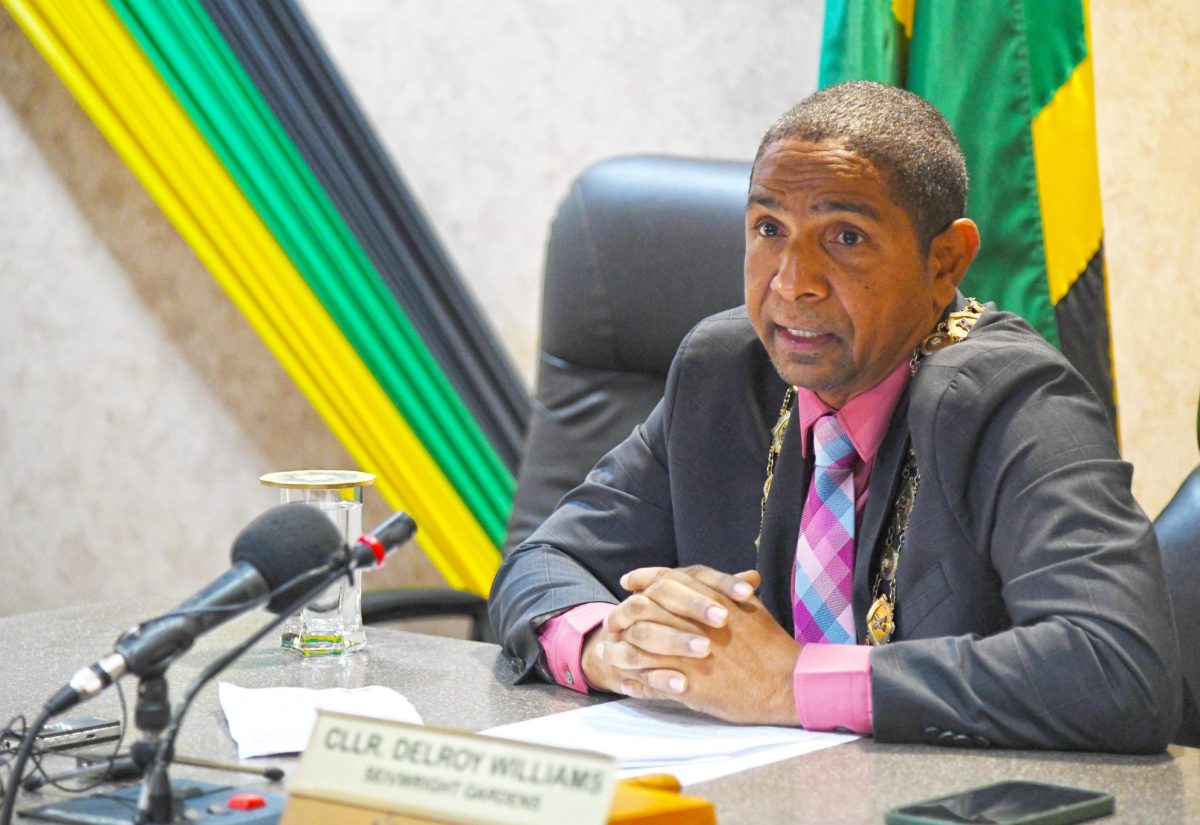 Mayor of Kingston, Senator Councillor Delroy Williams, addresses today’s (October 10) council meeting of the Kingston and St. Andrew Municipal Corporation, at its 24 Church Street location in downtown Kingston.