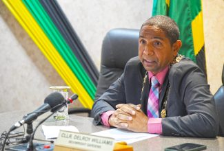Mayor of Kingston, Senator Councillor Delroy Williams, addresses today’s (October 10) council meeting of the Kingston and St. Andrew Municipal Corporation, at its 24 Church Street location in downtown Kingston.

