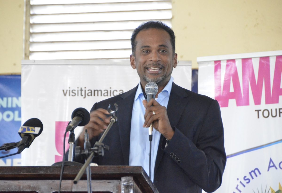 Executive Director of the Tourism Enhancement Fund (TEF), Dr. Carey Wallace, gives remarks during a devotional exercise at the Mannings School in Savanna-la-Mar, Westmoreland on Friday (September 29).