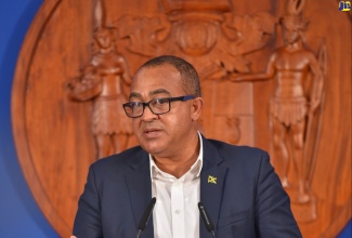 Minister of Health and Wellness, Dr. the Hon. Christopher Tufton, provides an update on the nation’s health infrastructure during a press conference on October 30  at the Office of the Prime Minister, following the 5.6 magnitude earthquake that impacted sections of the island.