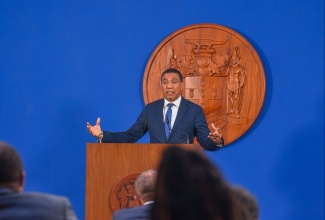 Prime Minister, the Most Hon. Andrew Holness, speaks at a press conference following the 5.6 magnitude earthquake that impacted sections of the island on October 30, at the Office of the Prime Minister.

 