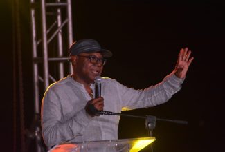 Minister of Tourism, Hon. Edmund Bartlett, speaking at the Jamaica Product Exchange opening ceremony and welcome reception at the Chukka Sandy Bay Outpost in Hanover, on September 11.