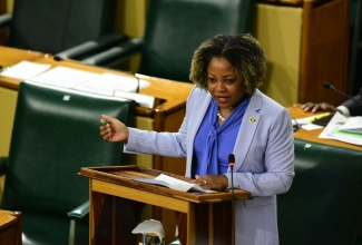 Minister without Portfolio with responsibility for Skills and Digital Transformation, Senator Dr. the Hon. Dana Morris Dixon, addressing the sitting of the Senate on Friday (October 27).

