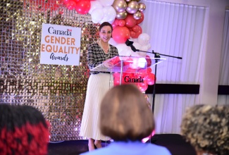 Minister of Foreign Affairs and Foreign Trade, Senator the Hon. Kamina Johnson Smith (right), addresses the recent Gender Equality Awards 2023: Celebrating Champions of Equality in Jamaica ceremony at The Jamaica Pegasus hotel in New Kingston.

