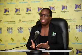 Director of Strategic Planning, Business Development and Promotions, Jamaica National Agency for Accreditation (JANAAC), Cassetta Green, speaks during a Jamaica Information Service (JIS) ‘Think Tank’ on Tuesday (November 28).

