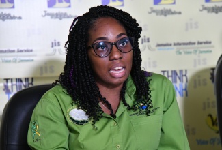 Senior GIS Manager (Acting) and Trainer at the National Spatial Data Management Branch (NSDMB), Nadisha Poyser, speaking during a Jamaica Information Service (JIS) ‘Think Tank’ at the Agency’s Head Office in Kingston on November 8.

