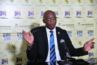 Dean of the Faculty of the Built Environment, University of Technology (UTech) Jamaica, Professor Garfield Young, speaks during a recent Jamaica Information Service (JIS) ‘Think Tank’ at the agency’s head office in Kingston.