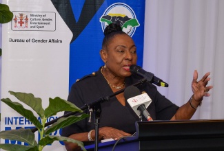 Minister of Culture, Gender, Entertainment and Sport, Hon. Olivia Grange, speaks at the International Men’s Day banner event held on November 22 at The Jamaica Pegasus hotel, New Kingston. The event, which was held under the theme ‘Men and Mental Health: Men-Tally Aware, Men-Tally Prepared’, focused on men’s well-being and mental health.

