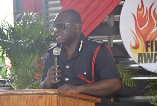 Deputy Commissioner of Fire and Rescue Operations at the Jamaica Fire Brigade (JFB), Kevin Haughton, addresses a recent Open Day hosted by the JFB at the Montego Bay Fire Station in St. James.

