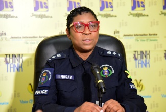 Head of the Jamaica Constabulary Force (JCF) Corporate Communications Unit, Senior Superintendent of Police (SSP) Stephanie Lindsay, addresses a recent JIS Think Tank.