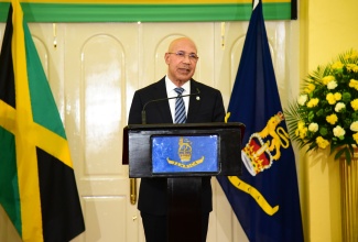 Governor-General, His Excellency the Most Hon. Sir Patrick Allen, delivers remarks during the Governor-General’s Medal of Honour presentation ceremony at King’s House on Thursday (December 14). 

