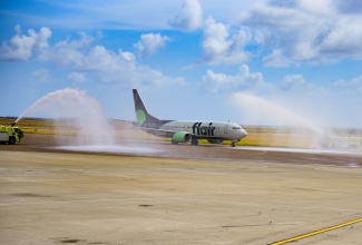 The inaugural Flair Airlines flight from Toronto, Canada, arrived at the Norman Manley International Airport in Kingston on Saturday (December 16).