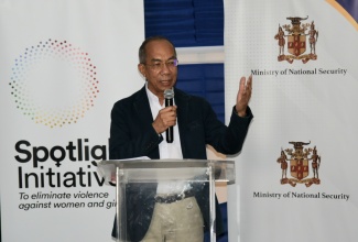 Minister of National Security, Hon. Dr. Horace Chang, addresses yesterday’s (December 13), opening of a One Stop Victim Unit, operated by the Centre for the Investigation of Sexual Offences and Child Abuse (CISOCA) and located at the Denbigh 4-H Centre in Clarendon.
