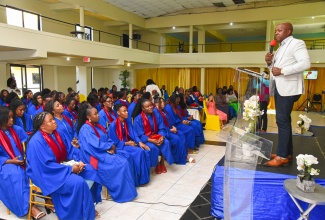 Minister of Labour and Social Security, Hon. Pearnel Charles Jr., addresses graduates of the Central Jamaica Social Development Initiative (CJSDI) Hospitality Training Programme on Sunday (December 10). The graduation ceremony was held at Golf View Hotel in Manchester.
