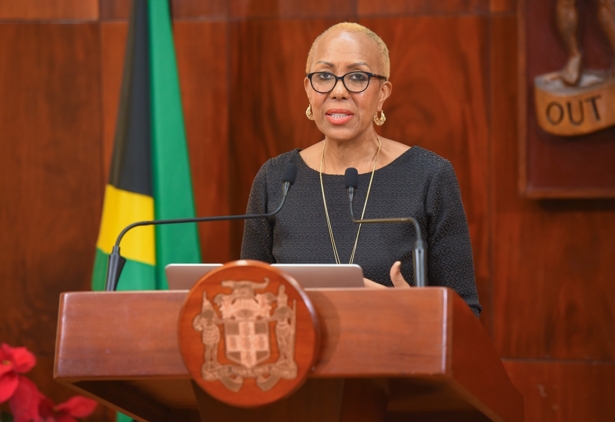 Minister of Education and Youth, Hon. Fayval Williams, addresses Wednesday’s (December 13) Post-Cabinet Press Briefing at Jamaica House.