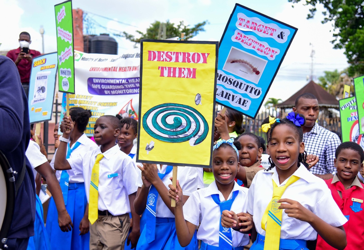 Students of the Mandeville Primary School display placards as they participate in a march and sensitisation session on managing the dengue outbreak. The event, organised by the Manchester Health Department, took place at the  Cecil Charlton Park in Mandeville on December 7.

 