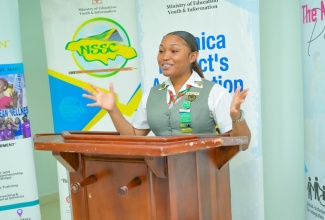 Jamaica Prefects’ Association (JPA) President and Member of Jamaican Association for Debating and Empowerment (JADE) Limited, Kimberly Simms, speaks during the JPA’s Executive Installation Ceremony at the Medallion Hall Hotel in St. Andrew. 
