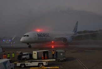Norse Atlantic Airways arrives at the Sangster International Airport in Montego Bay, St. James, from London, UK, on Friday, December 1, signalling the commencement of a new service between Jamaica and England.