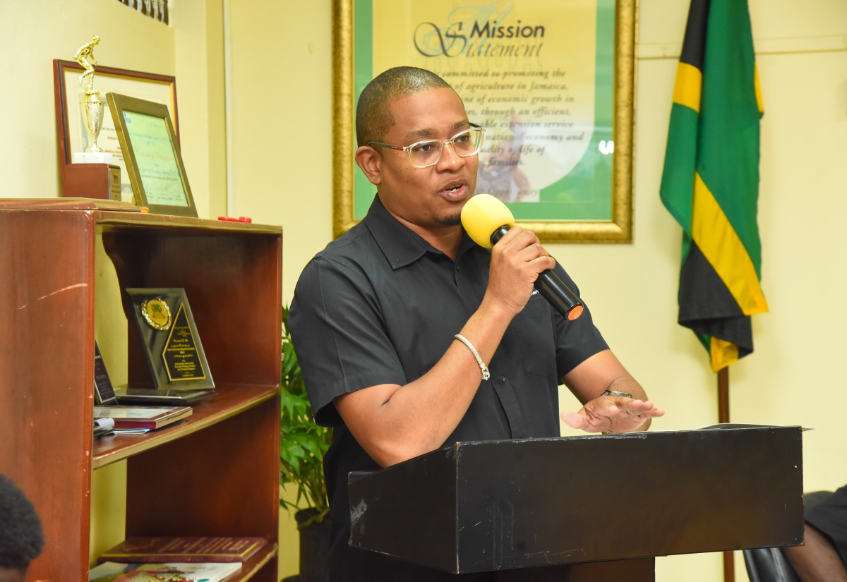 Minister of Agriculture, Fisheries and Mining, Hon. Floyd Green addressing the Rural Agricultural Development Authority (RADA) staff devotion on January 3 at the Ministry’s Hope Gardens location in Kingston.