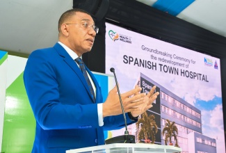 Prime Minister, the Most Hon. Andrew Holness, addresses the groundbreaking ceremony for the $5.5 billion Spanish Town Hospital redevelopment project in St. Catherine on Tuesday (Jan. 16).

