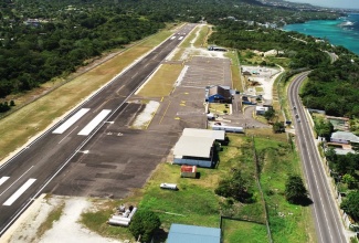 An aerial view of the Ian Fleming International Airport in Boscobel St. Mary.


