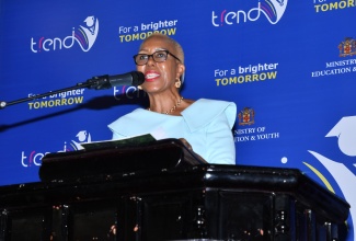 Minister of Education and Youth, Hon Fayval Williams, addresses the Transforming Education for National Development (TREND) School Pop-up series at Anchovy High School in St. James on Friday (January 19).